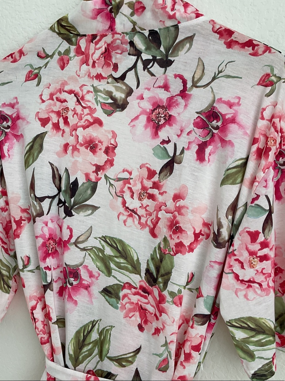 Show Me Your MuMu Pink Floral Wrap Robe with Green Leaf Print - Picture 4 of 6